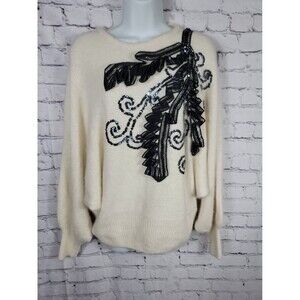 Vintage Tony Lambert Silk Angora Wool Blend Sweater Size Large Sequin/Ribbon